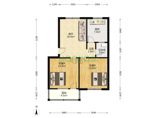 银荣小区 2室1厅1卫 77平方