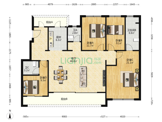 建发和玺 4室1厅3卫 143平方