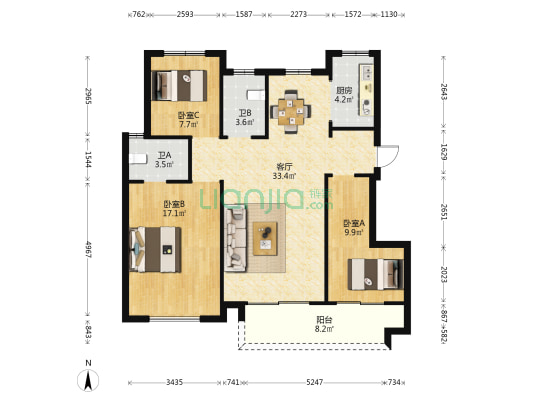 中骏华信璟悦 3室1厅2卫 105平方