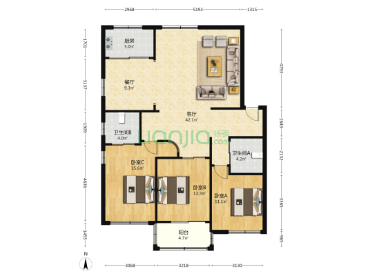 安平小区 3室2厅2卫 130平方