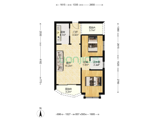 天府公园城 2室1厅1卫 61平方