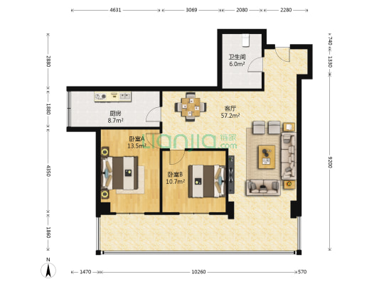 兰职家园 2室1厅1卫 118平方