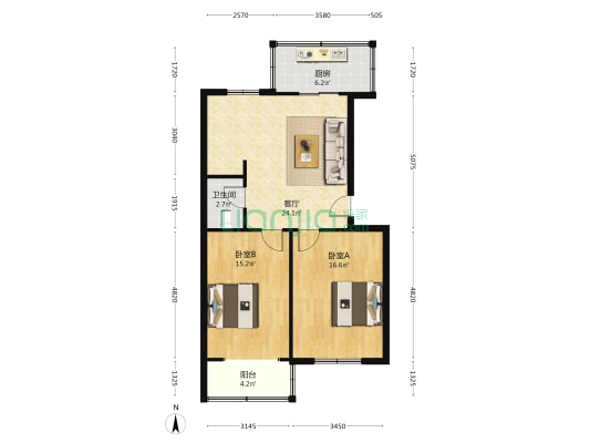 长庆油田建国路生活小区 2室1厅1卫 76平方