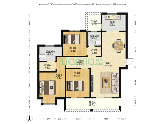 水韵祥和苑 3室1厅2卫 124平方
