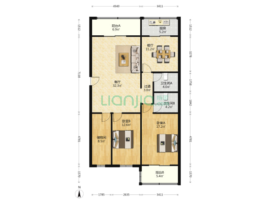 第十二小学家属楼 2室2厅2卫 140平方