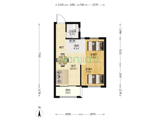 世茂云潮 2室1厅1卫 61平方