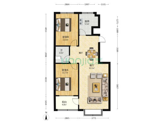 盘龙福邸 2室1厅1卫 94平方