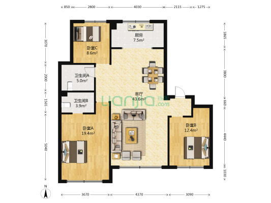 华润中央公园 3室1厅2卫 142平方