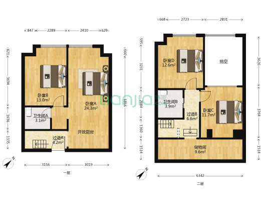 瀚瑞中心 4室0厅2卫 71平方