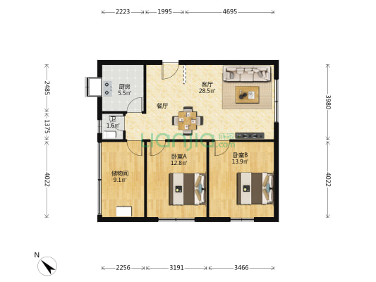红光家园小区 2室1厅1卫 87平方