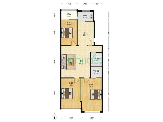 红石家园 3室2厅2卫 120平方