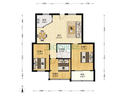 瑞锦组团 3室1厅1卫 88平方