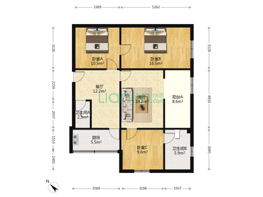 抚琴南路2号 3室2厅2卫 101平方