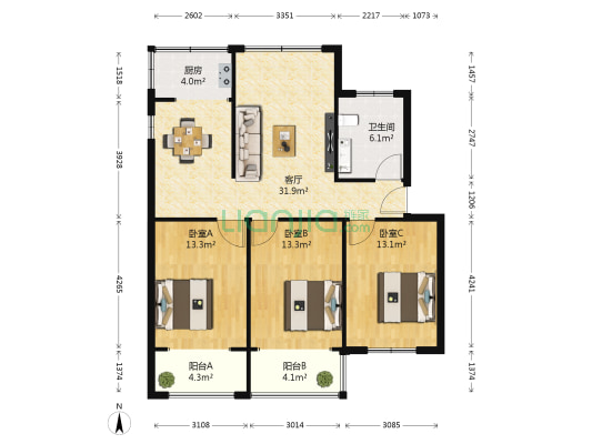国家税务总局襄阳市税务局第二税务分局 3室1厅1卫 112平方