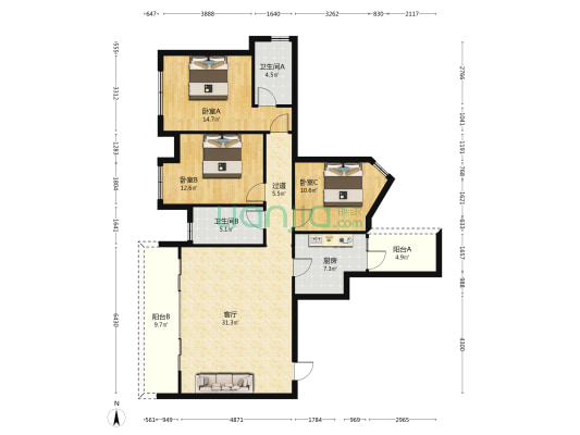 鑫云阁 3室1厅2卫 136平方