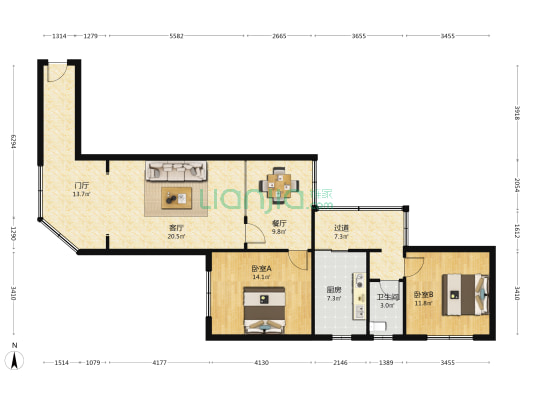 菜市巷 2室2厅1卫 100平方