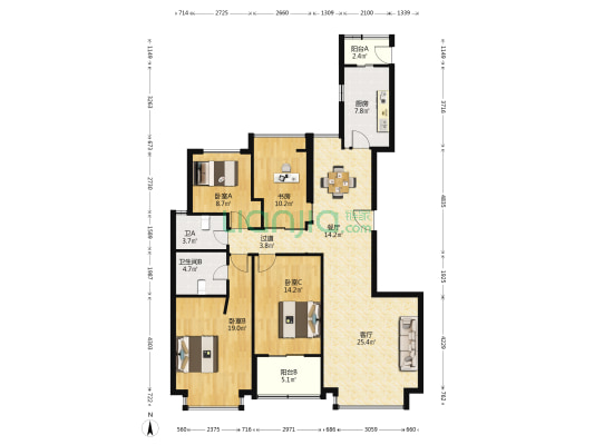 名江新都 4室2厅2卫 153平方