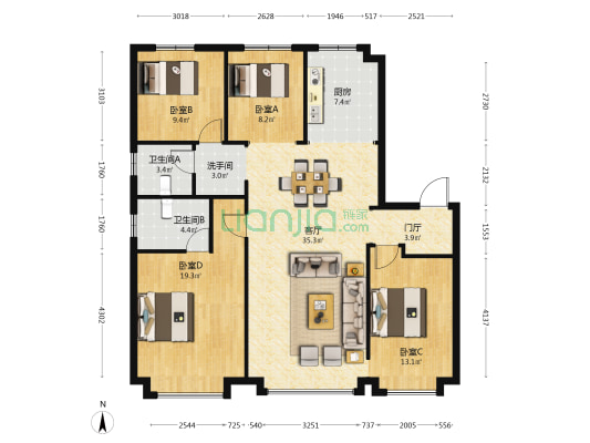 邯郸保利阅云台 4室1厅3卫 152平方