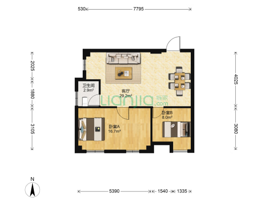五环时尚广场 2室1厅1卫 91平方