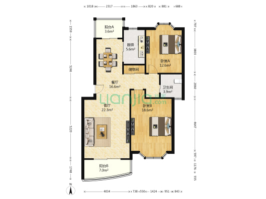 万景园 2室2厅1卫 100平方
