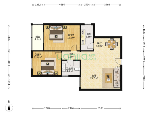 庆和小区 2室2厅1卫 99平方