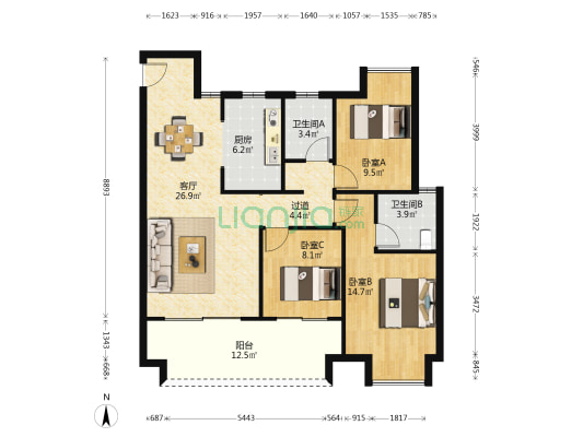 望悦湖金茂悦 3室1厅2卫 112平方