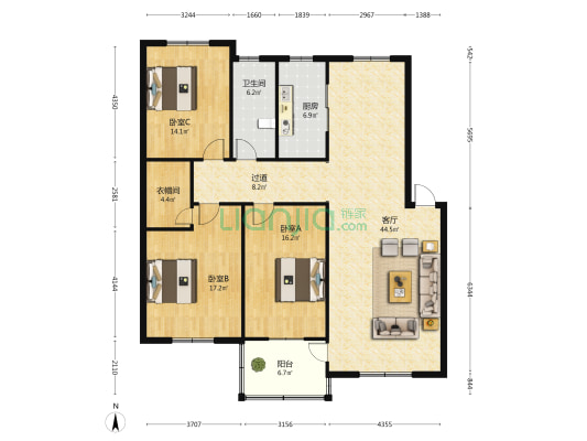 电业局住宅楼 3室1厅1卫 147平方