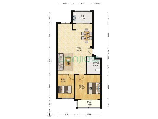 清华园 2室1厅1卫 84平方