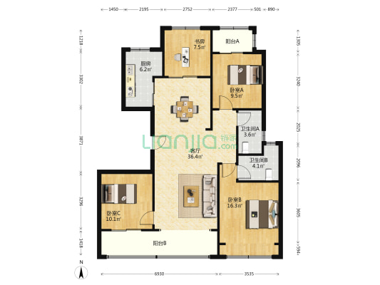 天阅湖滨雅苑 4室1厅2卫 133平方