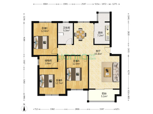 珠港花苑 3室1厅1卫 110平方