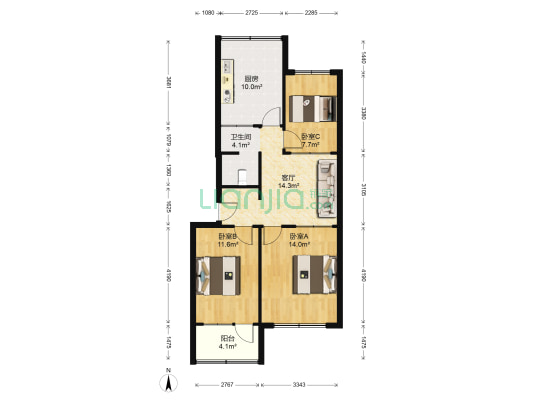 检察院家属楼 3室1厅1卫 85平方
