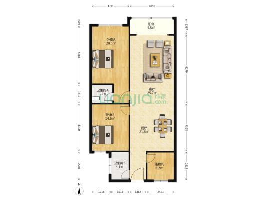 天景瑞都 2室2厅2卫 138平方