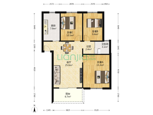 福晟庭院 3室1厅1卫 86平方
