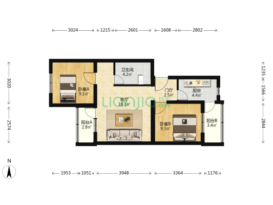 永乐园社区 2室1厅1卫 70平方