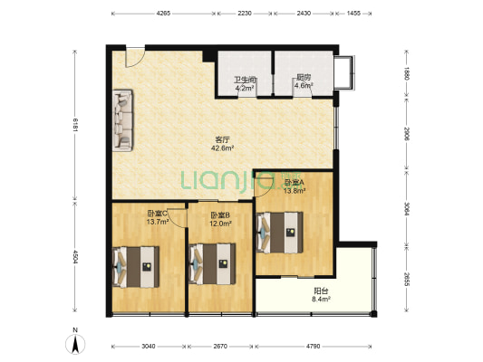 粮道街215号 3室1厅1卫 122平方