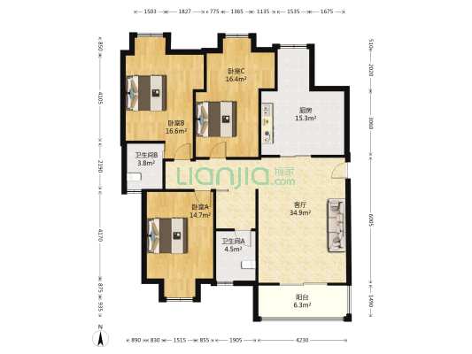 中央公馆 3室1厅2卫 135平方