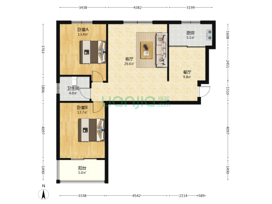 碧景苑 2室2厅1卫 109平方