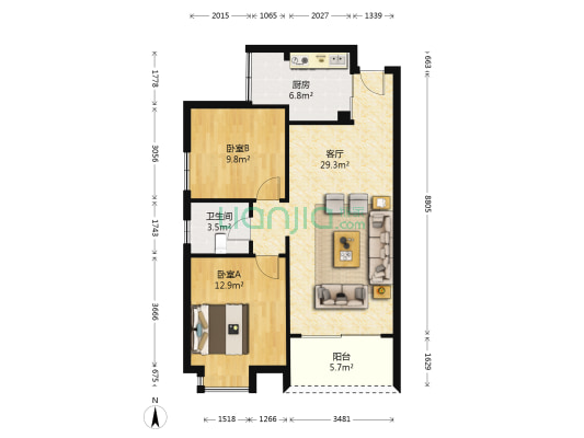 申烨太阳城二期 2室1厅1卫 78平方