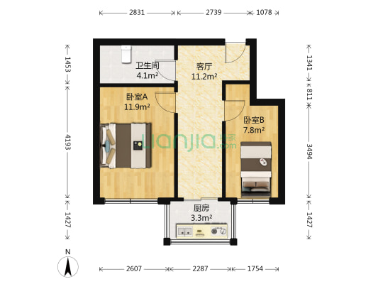 圣工园小区 2室1厅1卫 52平方