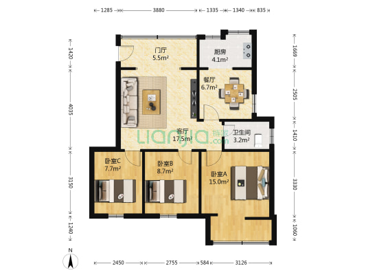 北新路105号 3室2厅1卫 74平方