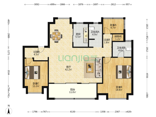 融创澜岸里 3室1厅2卫 139平方