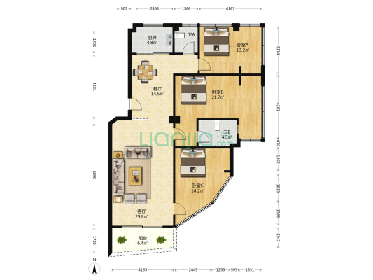 教育路 3室2厅2卫 132平方