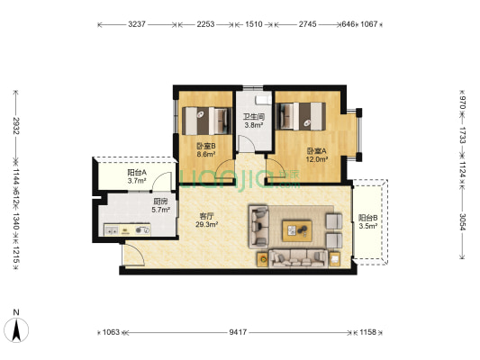 汇翠山庄桃源居 2室1厅1卫 77平方