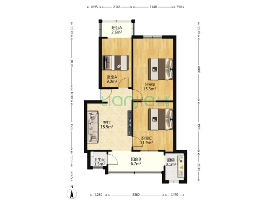 仓房街50号 3室1厅1卫 65平方