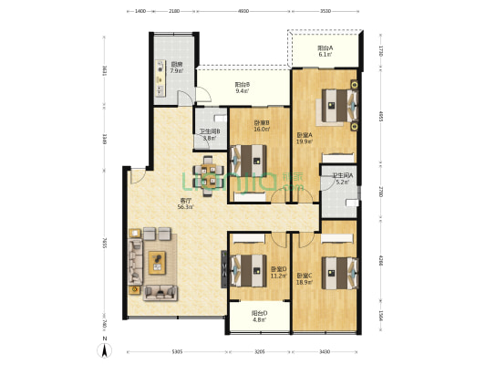江津计生委家属院 4室1厅2卫 178平方