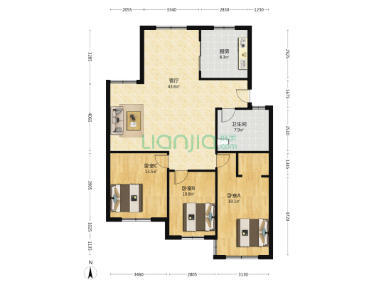 汉阳大街110号农行宿舍 3室1厅1卫 125平方