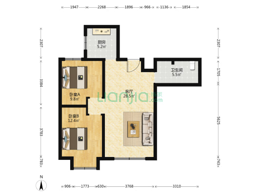 柴河府 2室1厅1卫 90平方