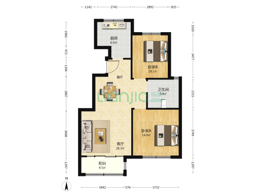祥泉花苑 2室1厅1卫 95平方