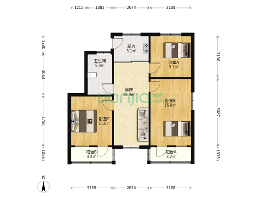渡村方操场 3室1厅1卫 43平方