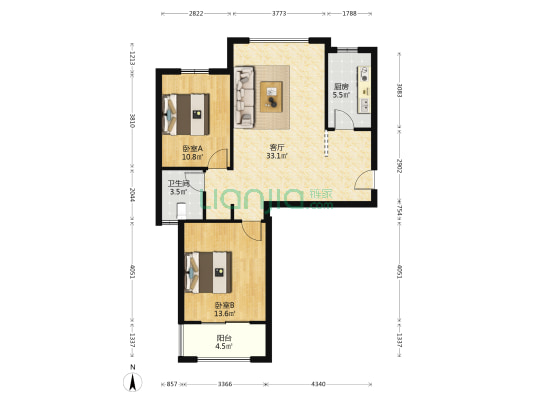 香榭丽舍 2室1厅1卫 84平方